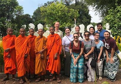 Cambodia Field Course students with monks