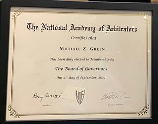 Academy of Arbitrators certificate