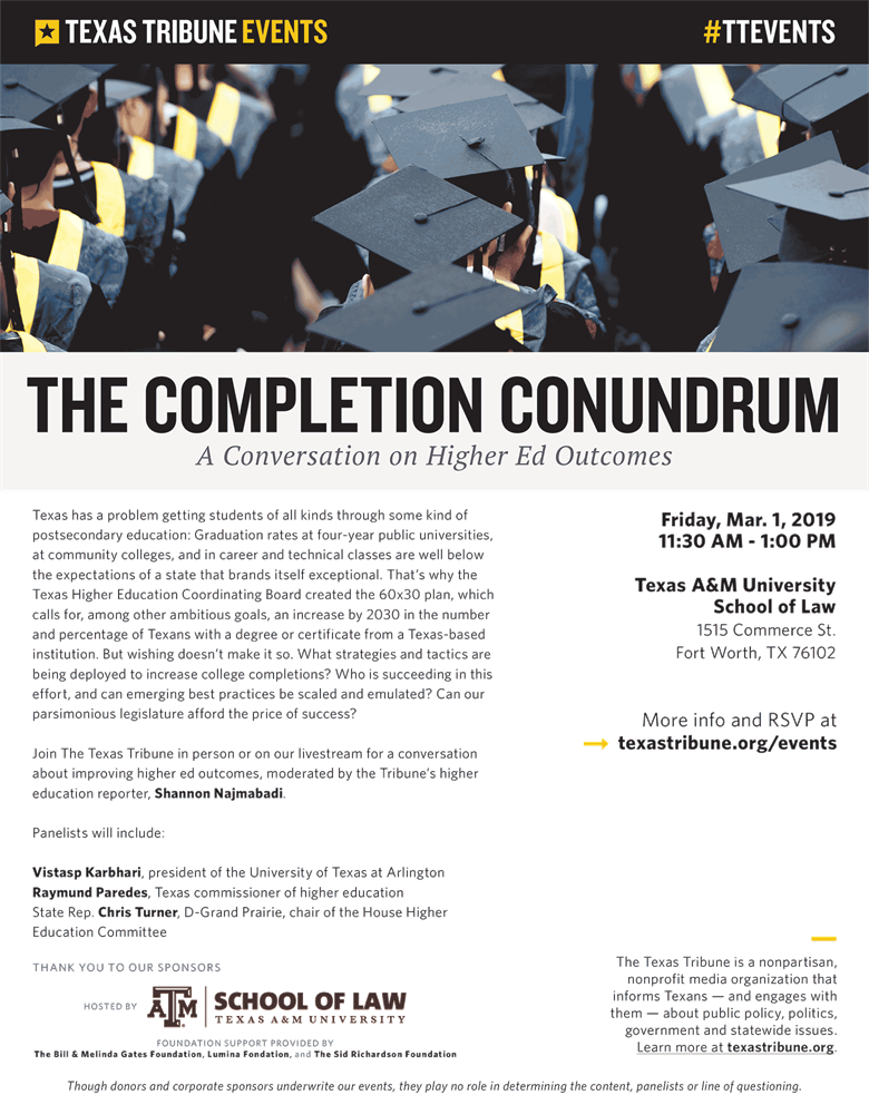 Higher Ed outcomes event flyer