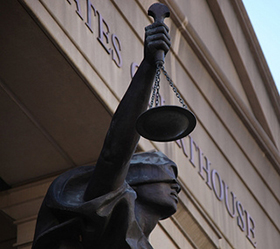 Blind Justice at Courthouse by Tim Evanson