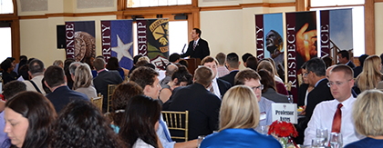 Texas A&M Law School Vice Dean Aric Short speaks to new students at the Professionalism Luncheon